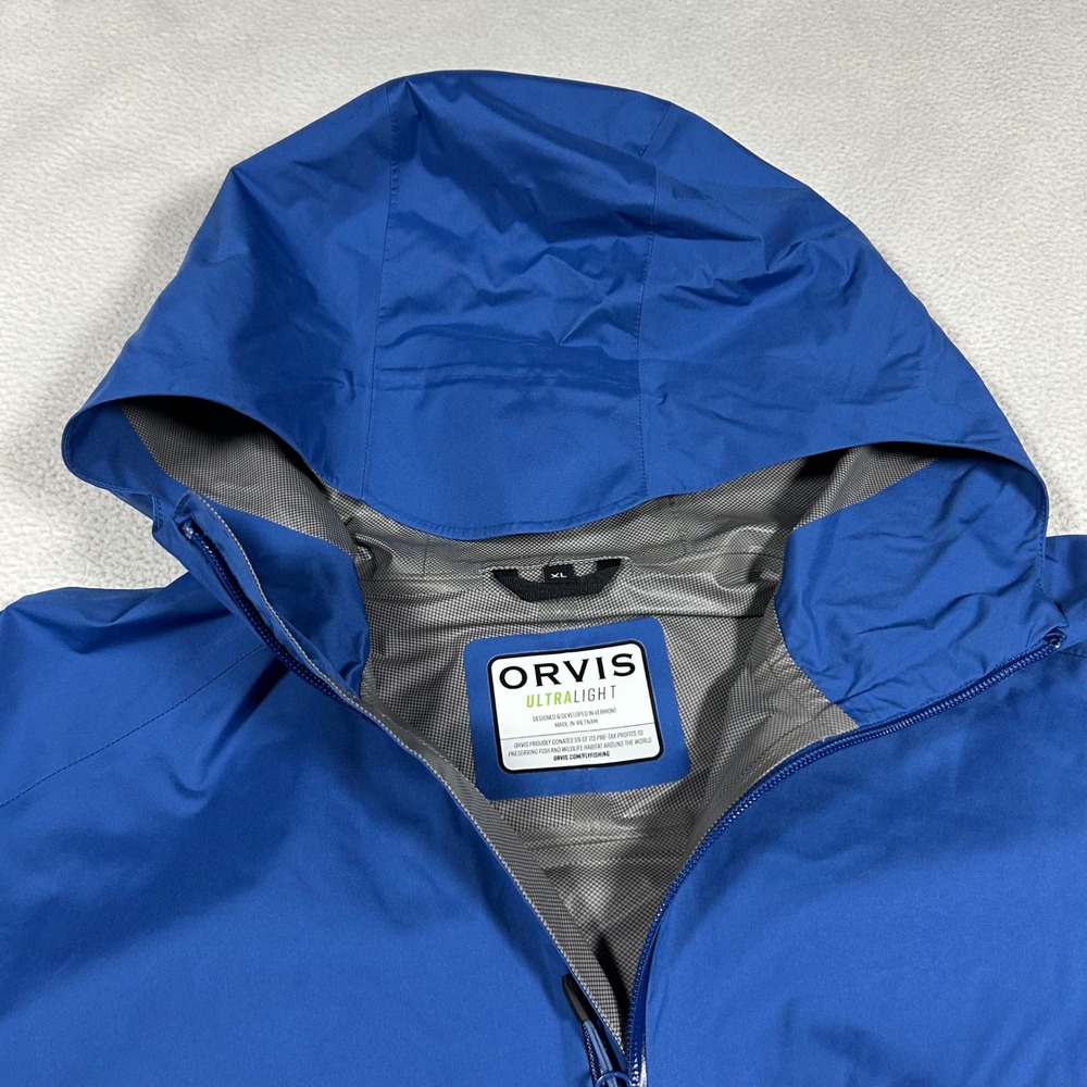 Orvis Ultralight Rain Jacket Womens XL Blue Waterproof Hooded Shell 22YB